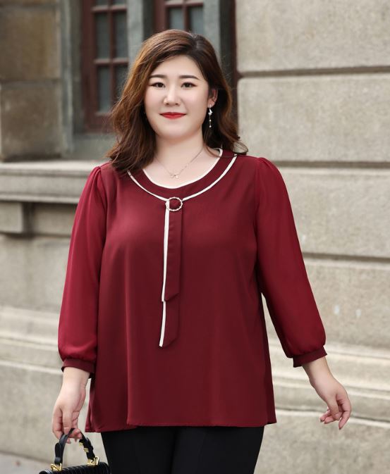 Áo kiểu lụa tay dài đỏ đô bigsize cao cấp - BS222D