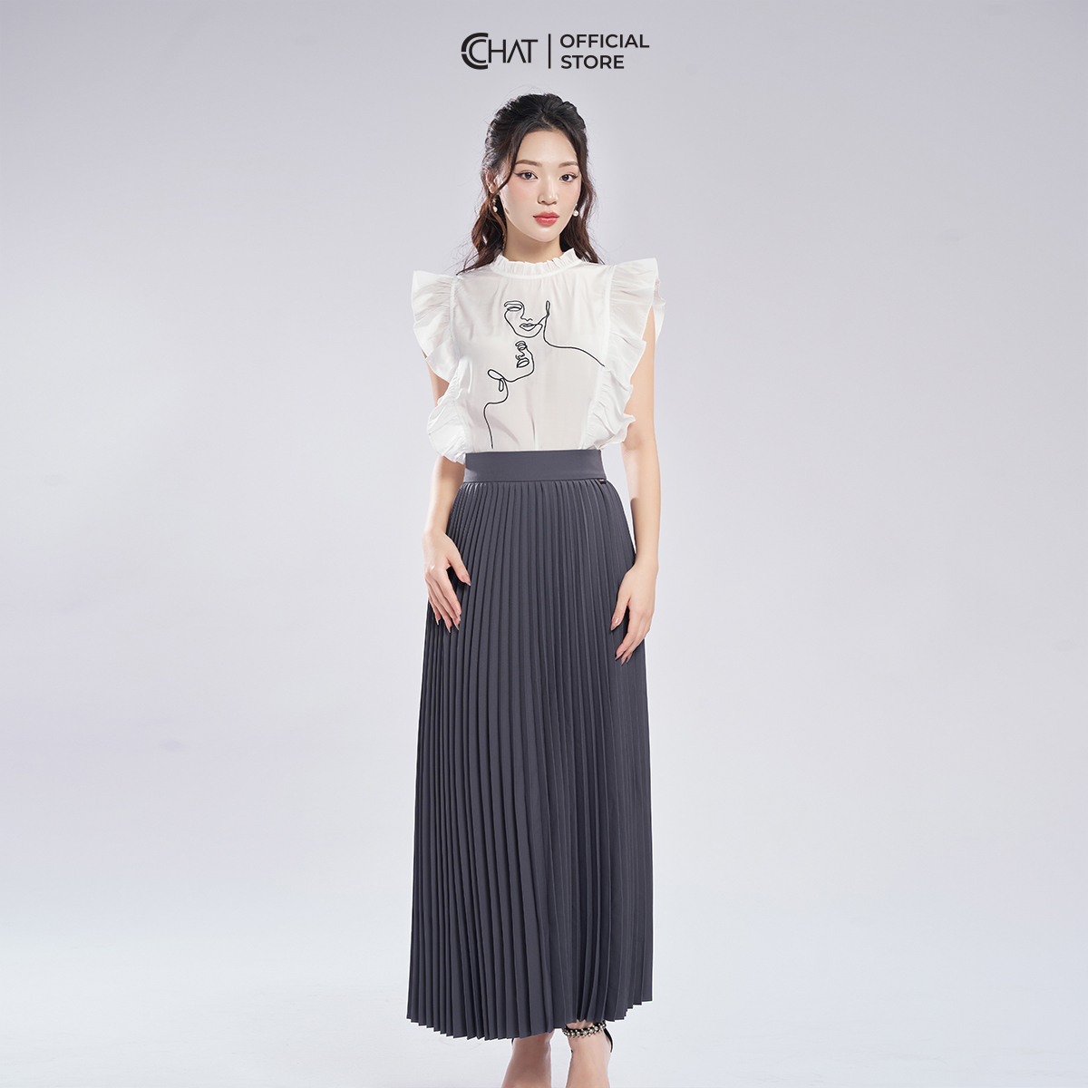 Chân Váy CCHAT Dập Ly Quạt Maxi Chất Mango Cao Cấp 13CDE2021LT