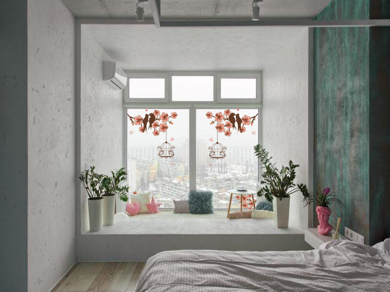 Decal dán kính mờ cao cấp - Hoa anh đào 3D(Ngang 60 x cao 1m2)