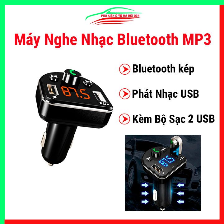 Máy nghe nhạc bluetooth MP3 kèm bộ sạc ô tô 2 USB kết nối cuộc gọi thoại trình phát nhạc USB