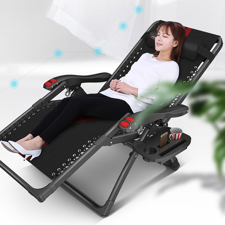 Ghế xếp thư giãn cao cấp có khay để ly, điện thoại,massage tay, ghế xếp văn phòng - Màu đen