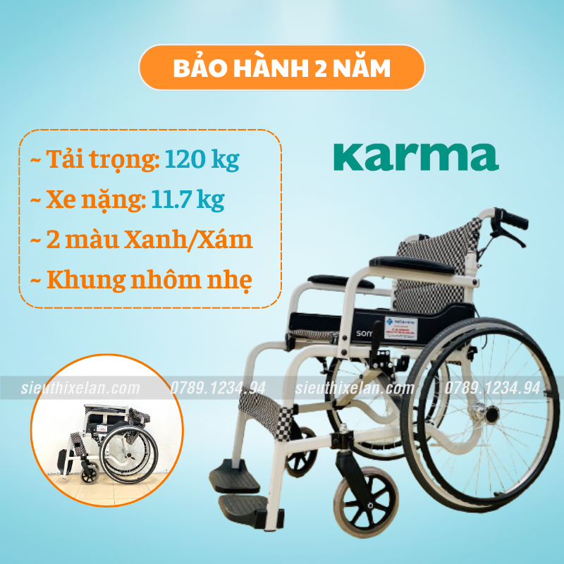 Xe lăn cho người già karma soma 105 - xe lăn tay cao cấp siêu nhẹ dành cho người già, người khuyết tật