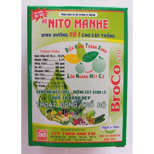Phân bón ae.nito manhe đa trung vi lượng biến vàng thành xanh broco