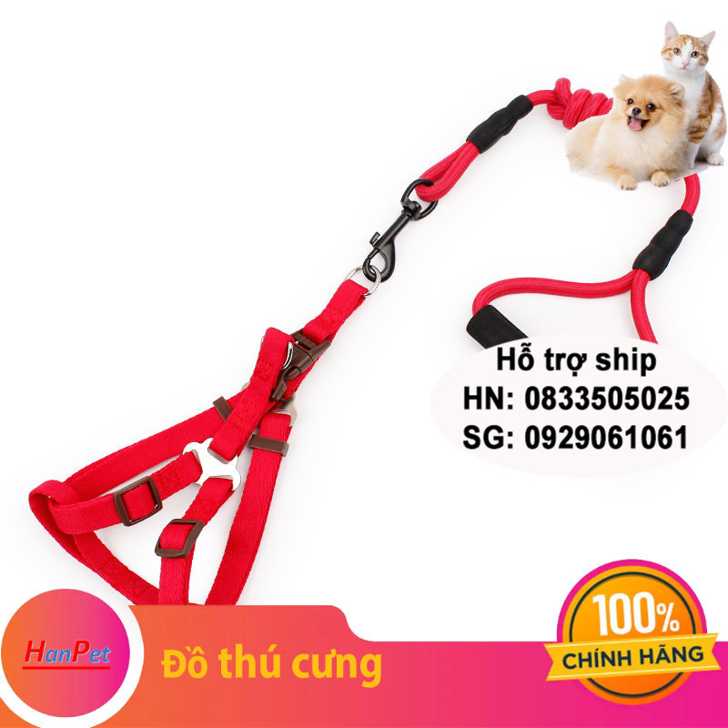 Hanpet - Dây dắt chó tay cầm sợi tròn kèm yếm ngực (3 màu 4 size) xích chó / xích mèo / dây dắt chó mèo / dây dẫn chó / dây buộc chó