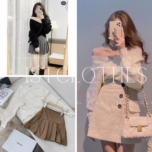 Áo len nữ dài tay cách điệu trễ vai vạt chéo  Áo chất bozip co dãn phong cách hàn quốc quyến rũ 1STCLOTHES