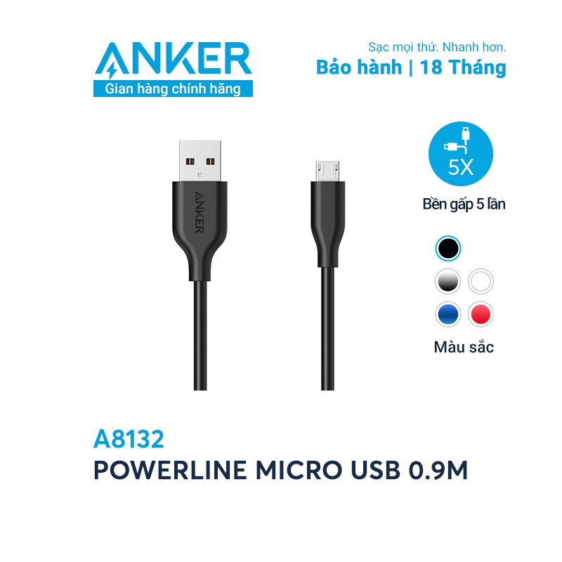 Cáp sạc ANKER PowerLine Micro USB dài 0.9m - A8132 ttshop247