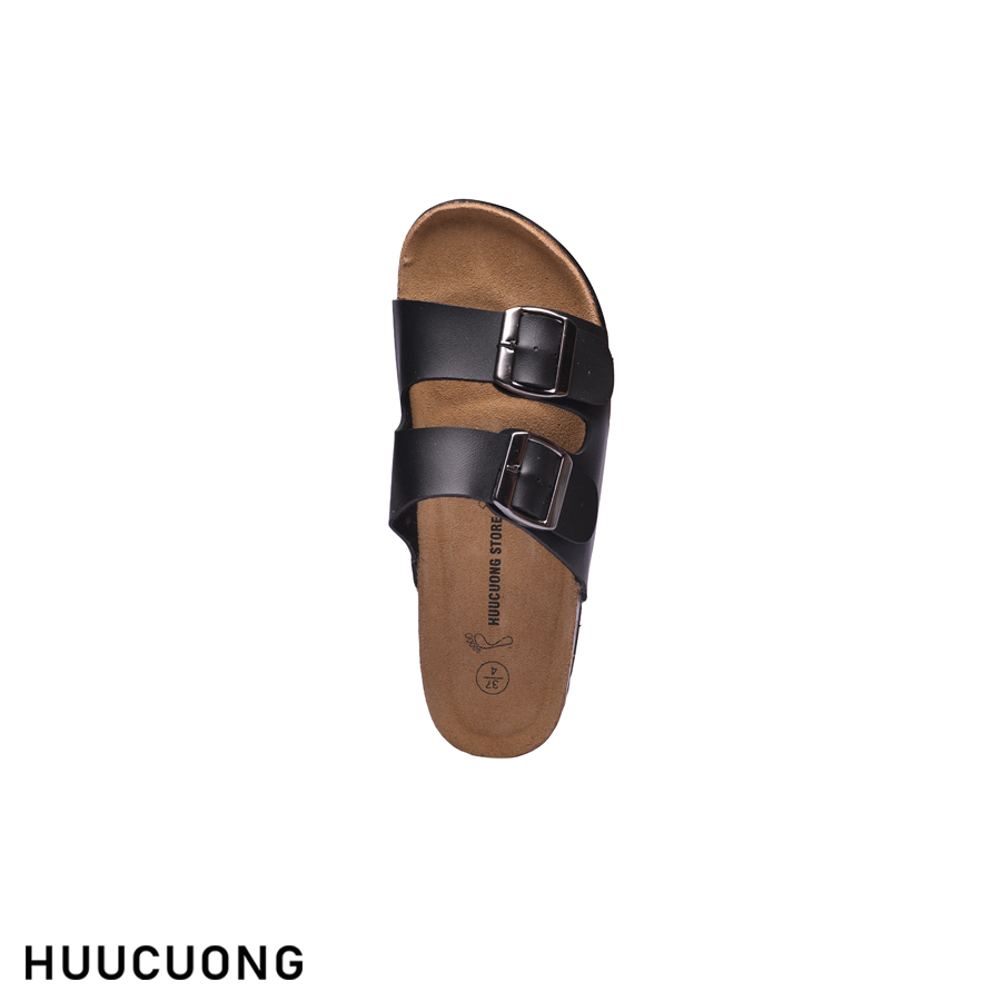 Dép sandal đế trấu nam nữ 2 khóa đen