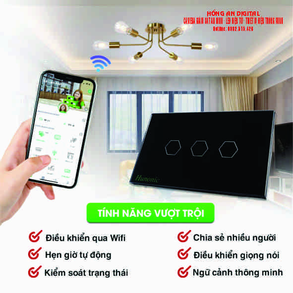 Công Tắc Hunonic Wifi 3 nút Màu Đen