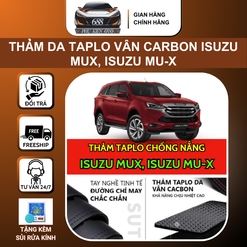 Thảm da taplo vân carbon isuzu mux, isuzu mu-x loại 3 lớp