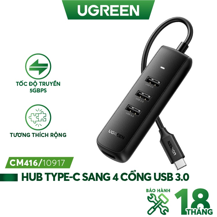 Hub chuyển đổi usb type-c ra 4 cổng usb 3.0 ugreen 10916 cao cấp