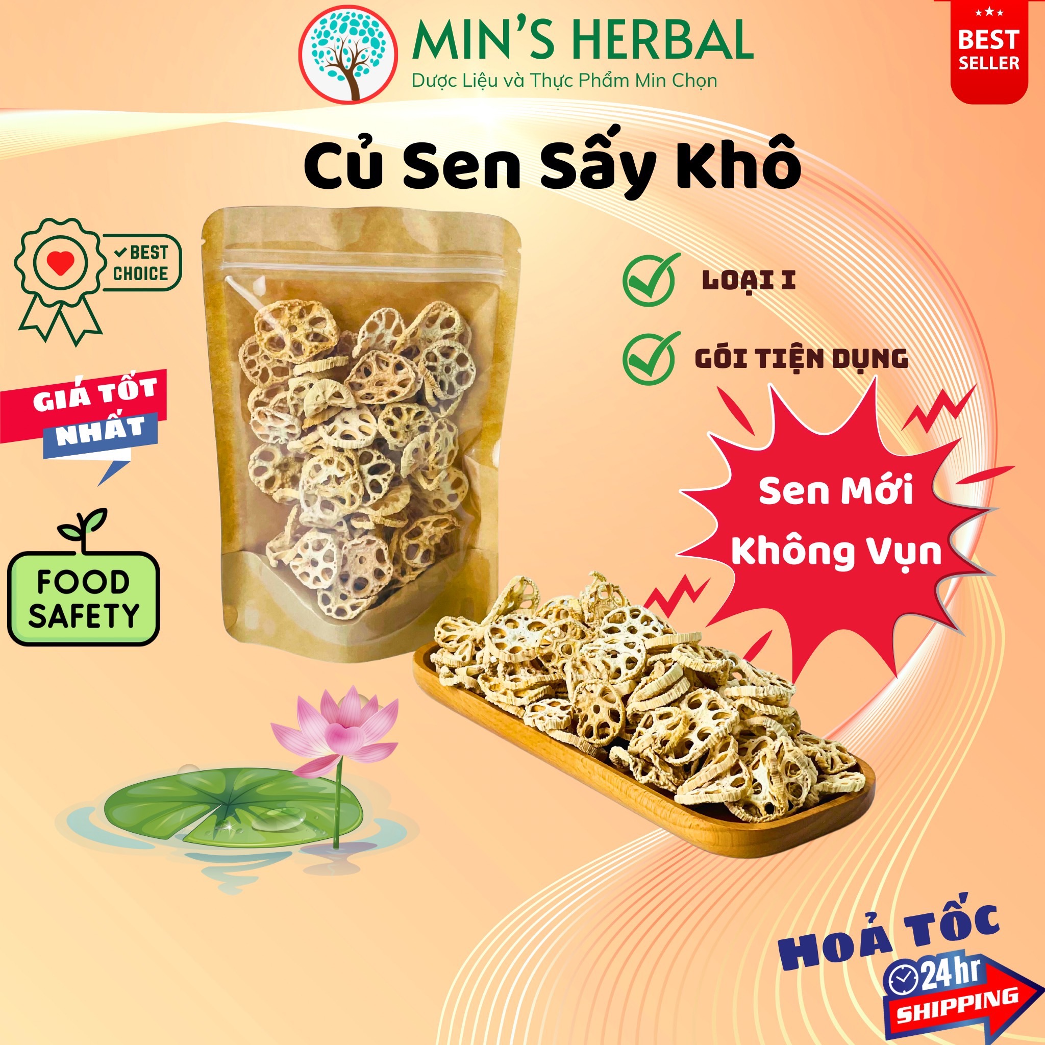 Củ sen sấy khô Loại I túi 100g - Minpharmacy