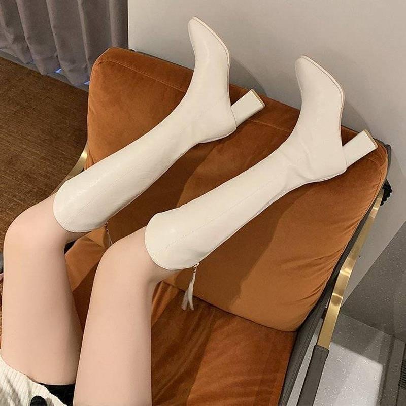 Bốt đùi gót cao 7cm cổ V lót lông cực xinh