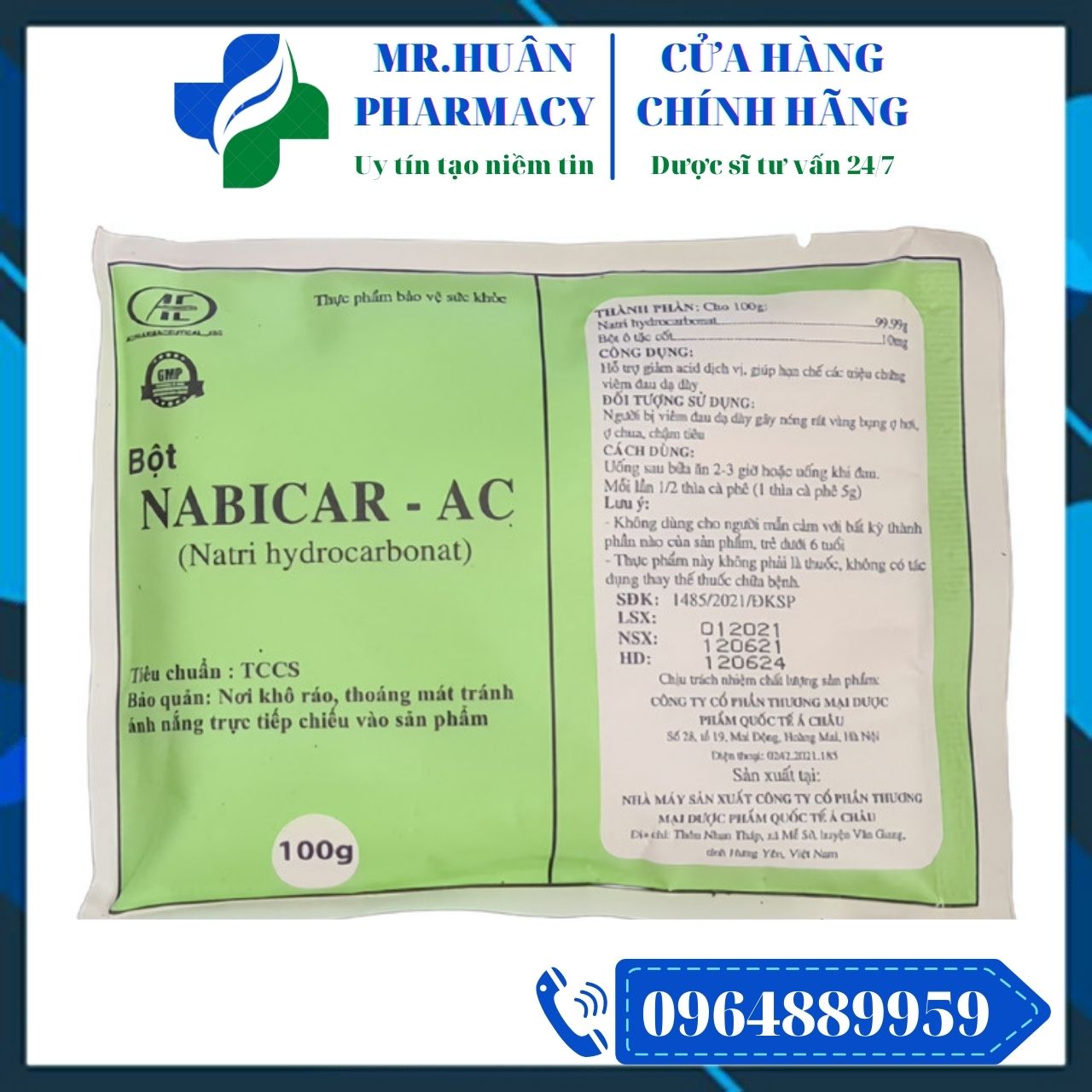 Muối dạ dày Nabicar - AC 100g - Hỗ trợ giảm acid dịch vị