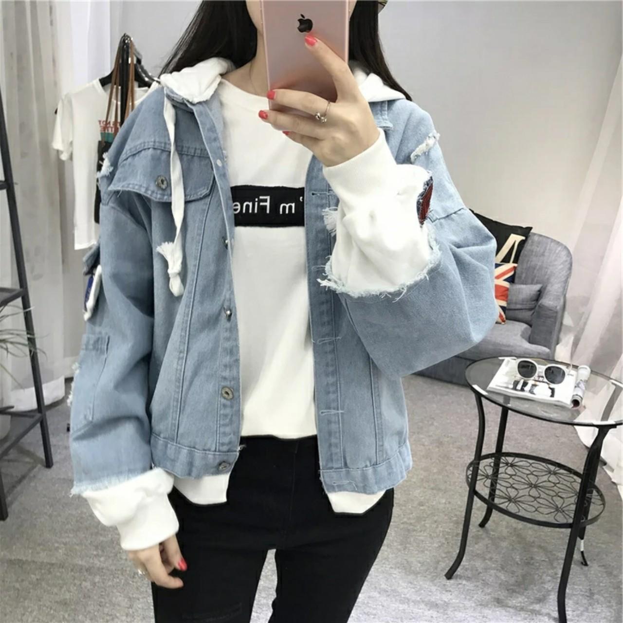 Áo KHoác Jean Nữ Thời Trang - Kiểu Hàn Phối Nón Cực Cool