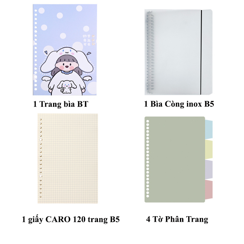 Sổ còng A5 B5, sổ Binder giấy caro dot refill làm sổ kế hoạch planner