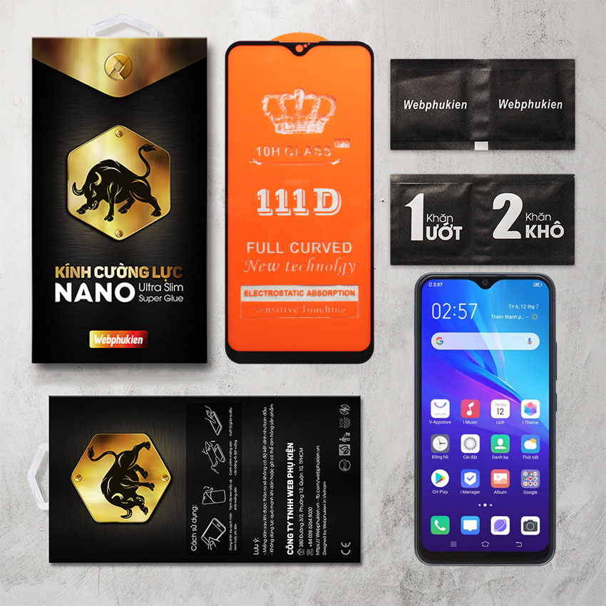 Kính cường lực cho Vivo Y11 Full màn hình hiệu Webphukien (Đen)