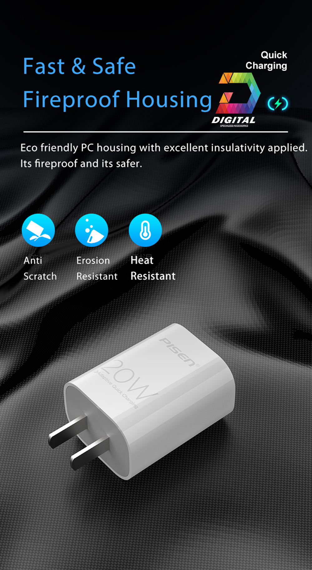 Genuine Pisen PD 20W Fast Charger (PD 3.0, Quick Charge 4.0)