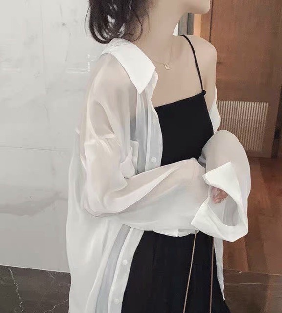 [ Tặng kèm áo 2 dây ] Áo sơ mi khoác voan mỏng form oversize