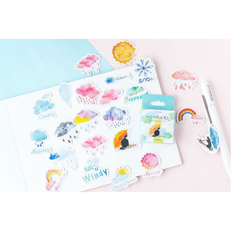 Bộ 45 sticker hàn quốc hình bầu trời dán trang trí e22