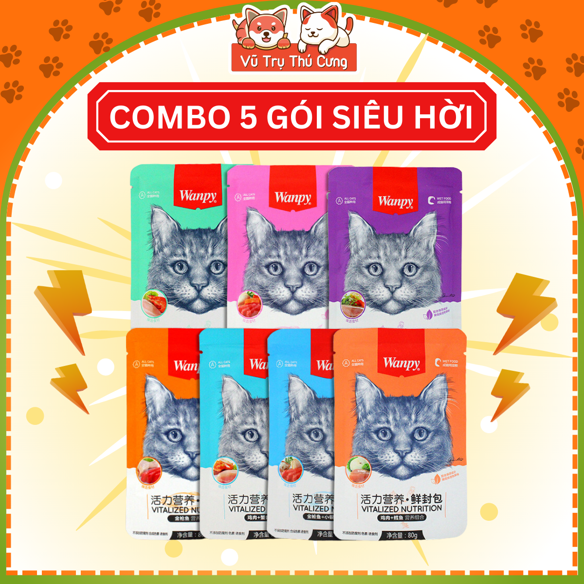 Combo 10 gói Pate Wanpy cho Mèo 80g, cung cấp nhiều dinh dưỡng từ thịt gà, cá ngừ