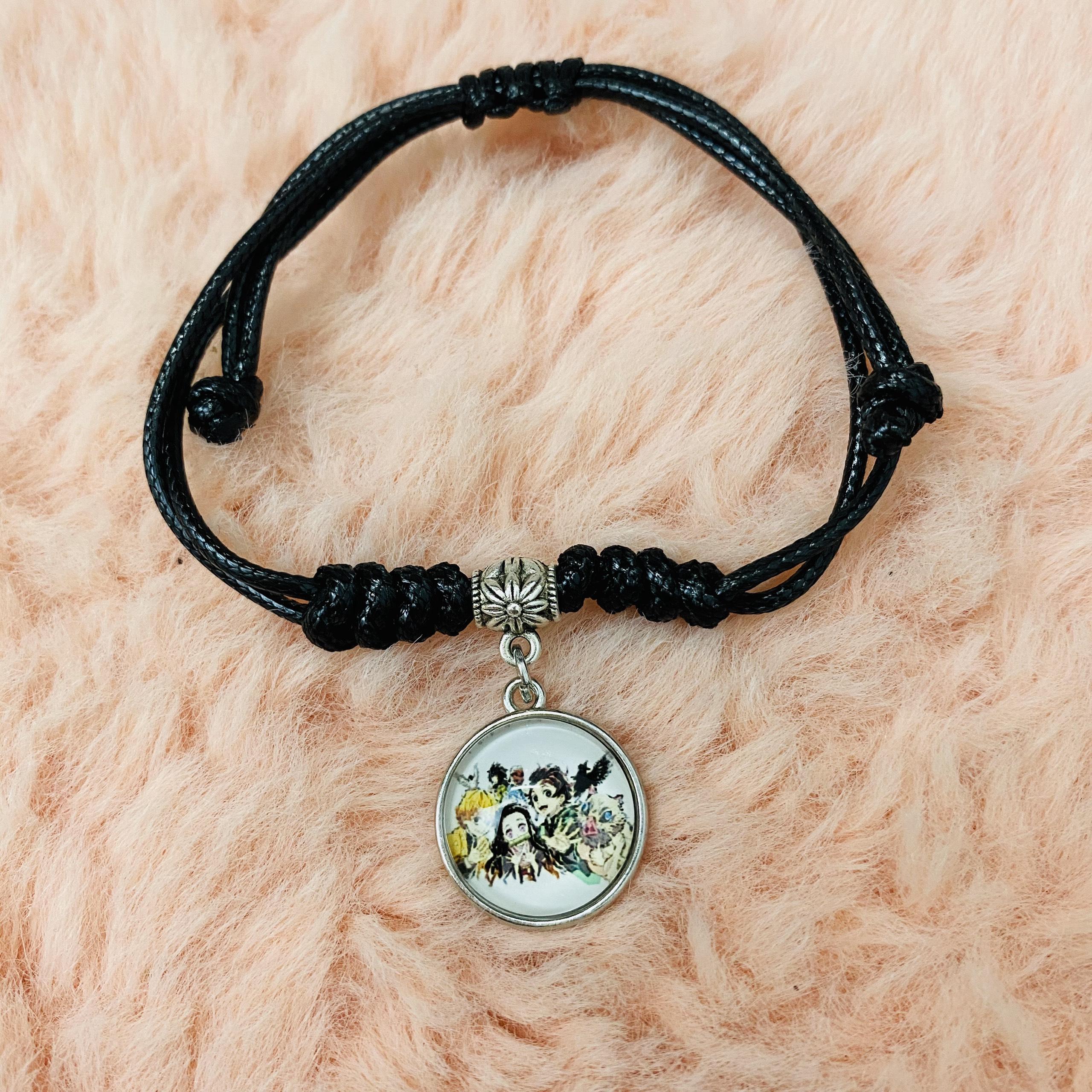 (1 chiếc) Vòng tay Kimetsu no Yaiba ver full Thanh Gươm Diệt Quỷ lắc tay dây đen in hình anime