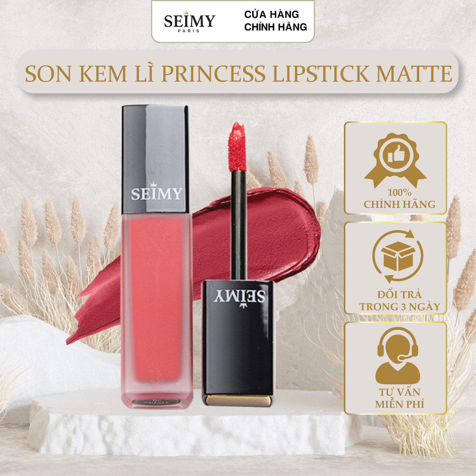Son kem lì Seimy - Princess Lipstick Matte - Son thiên nhiên an toàn cho bà bầu, kháng nước, nhiều dưỡng