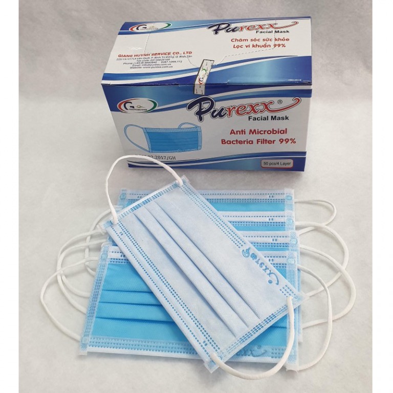 Che mặt kháng khuẩn 4 lớp Pu-rex xanh