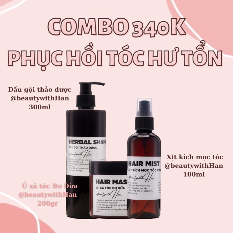 Combo trọn bộ gội xả xịt chăm sóc tóc toàn diện @beautywithHan