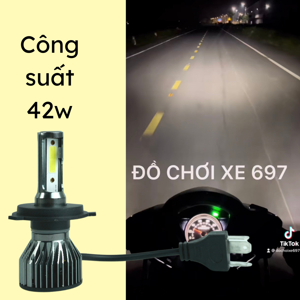 Đèn pha led h4 c6 42w gắn ô tô, xe máy. ánh sáng trắng 5500k bảo hành 6 tháng