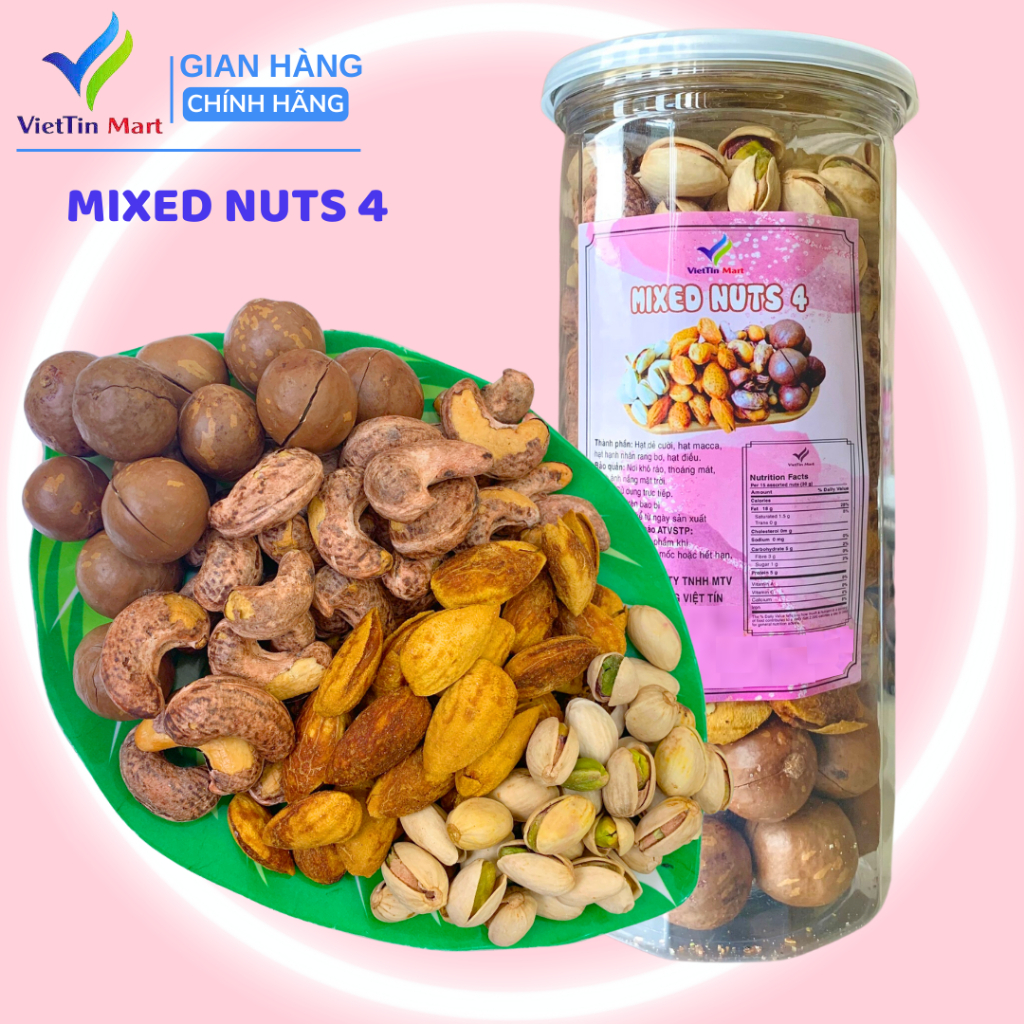 Combo Mix 4 Loại Hạt ( Hạt Dẻ Cười, Hạt Điều, Hạt Macca, Hạnh Nhân Rang Bơ) Viettin Mart 250g/ 150g