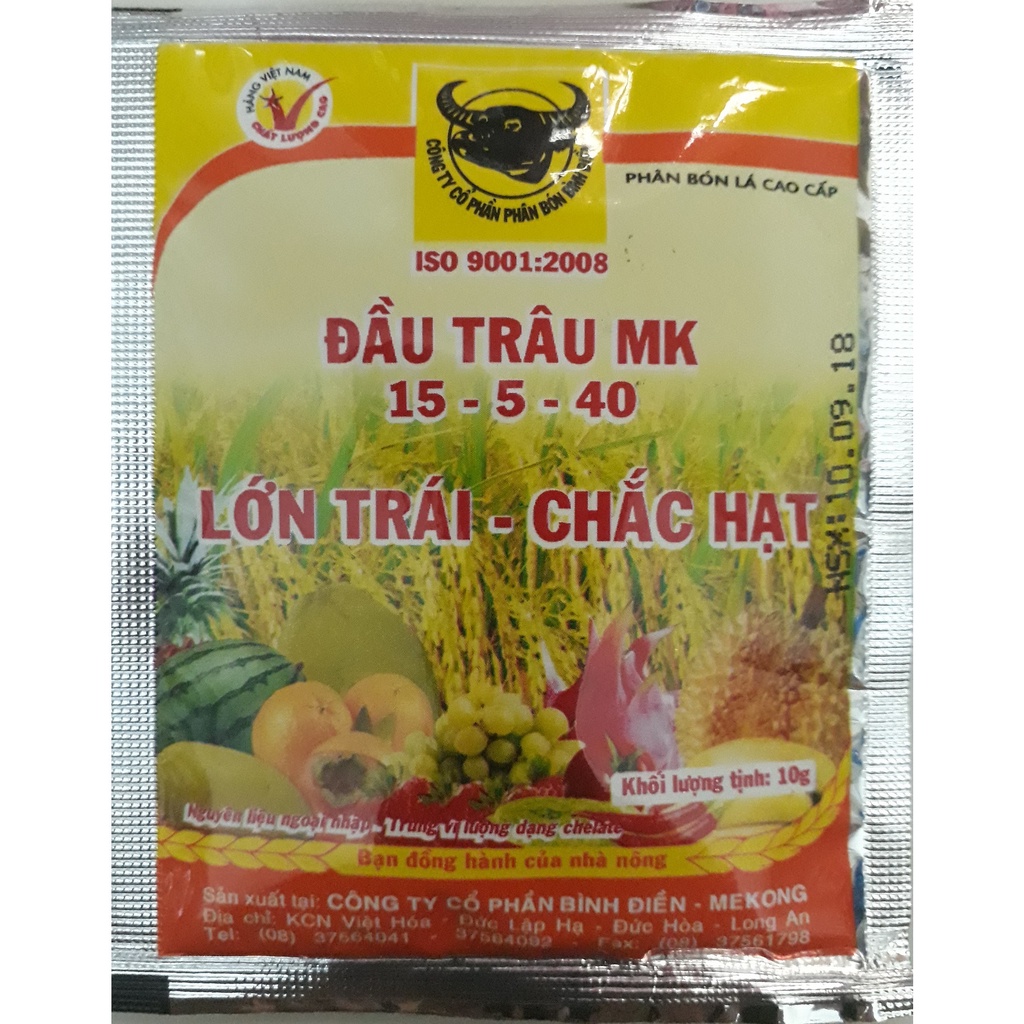 Phân bón lá đầu trâu mk npk 15-5-40 10gram giúp lớn trái - chắc hạt - cây khỏe