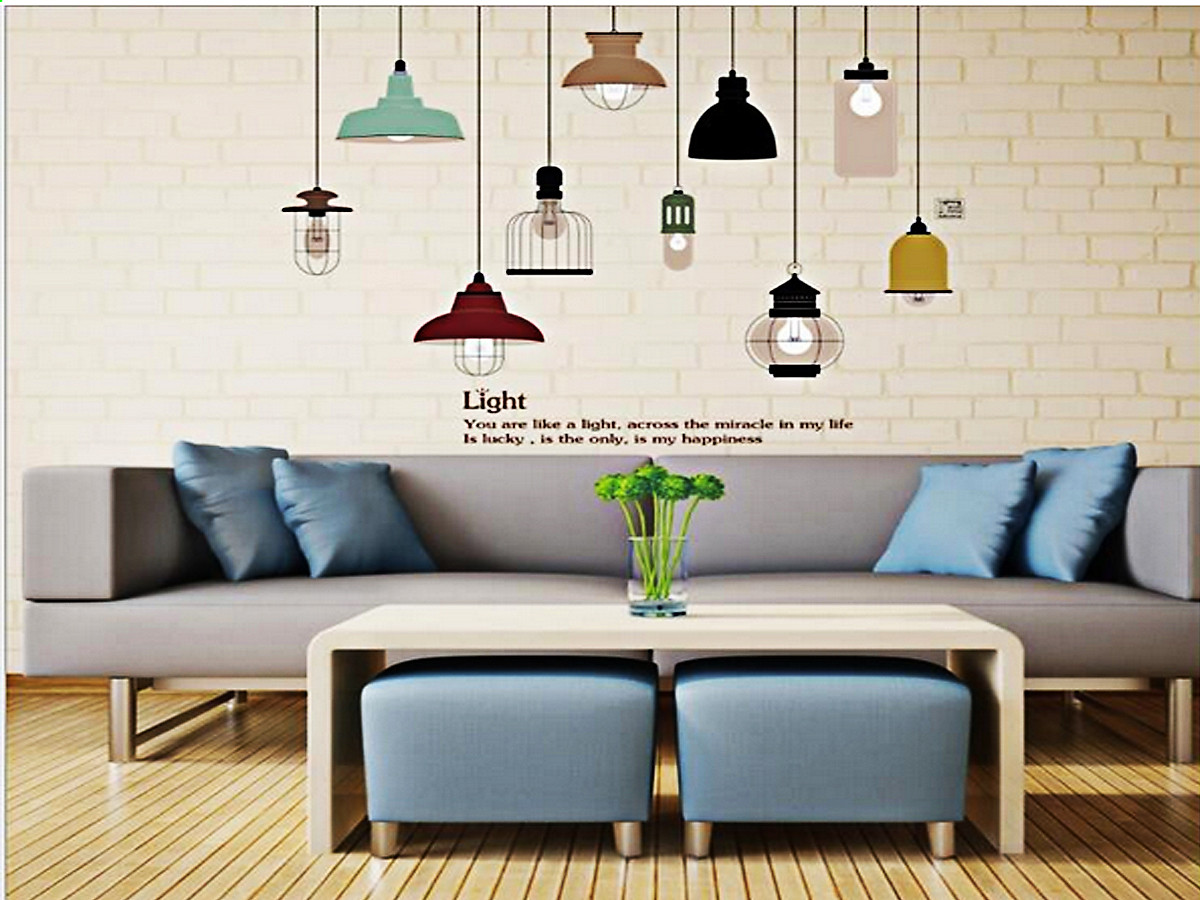 DECAL DÁN TƯỜNG CHÙM ĐÈN LIGHT VÀ BA CÂY XANH