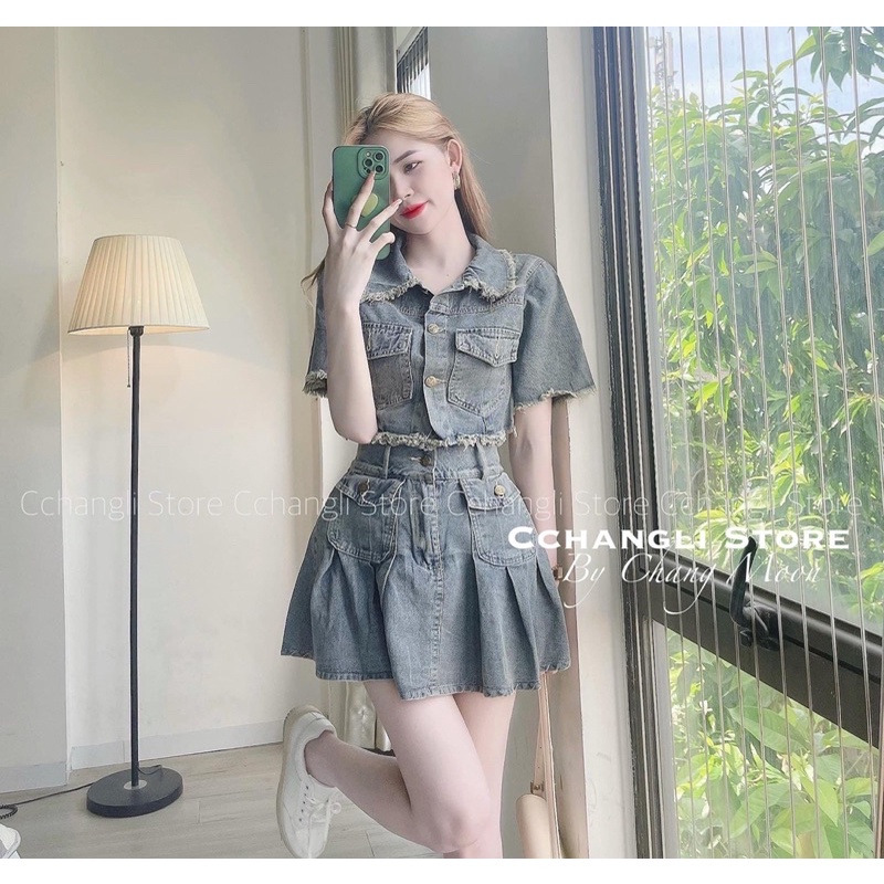 Set Bò Croptop Mix Chân Váy Xếp ly NGắn