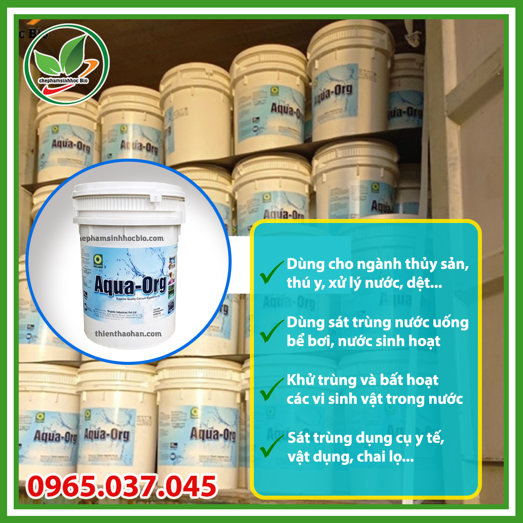 Bột hóa chất Clorin 70% Aqua ORG - Ấn Độ. Thùng 5kg