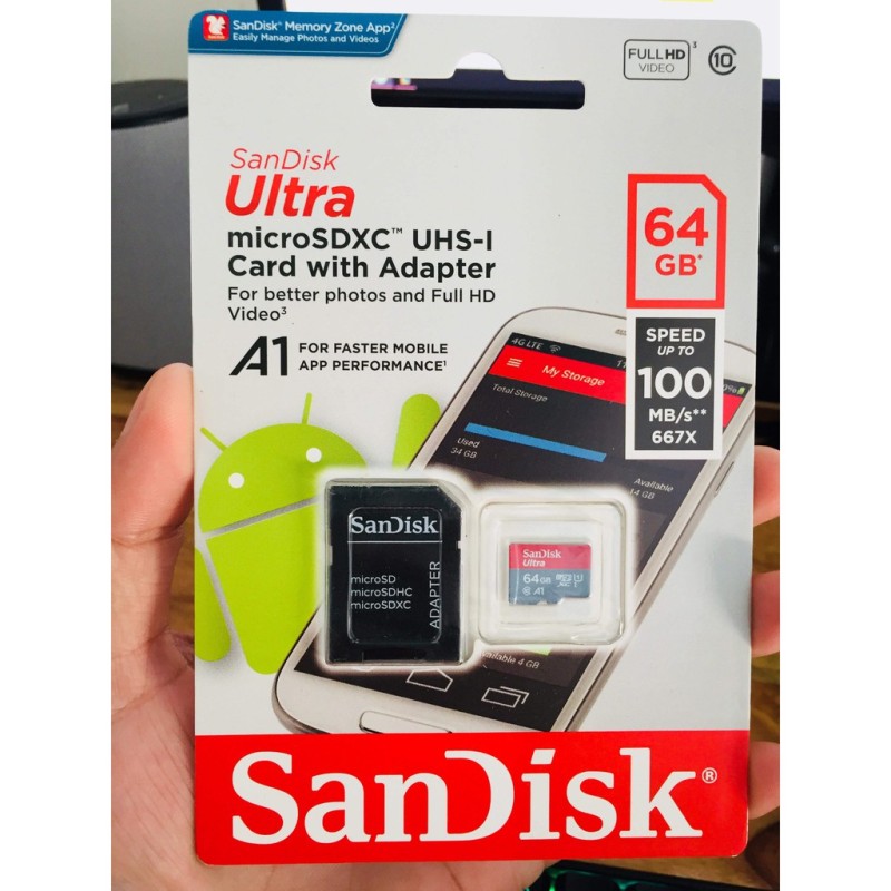 [Nhập LZDEL51 giảm 10% tối đa 200k cho đơn 99k]  Thẻ nhớ 64Gb Sandisk Microsd Ultra - bảo hành 5 năm!
