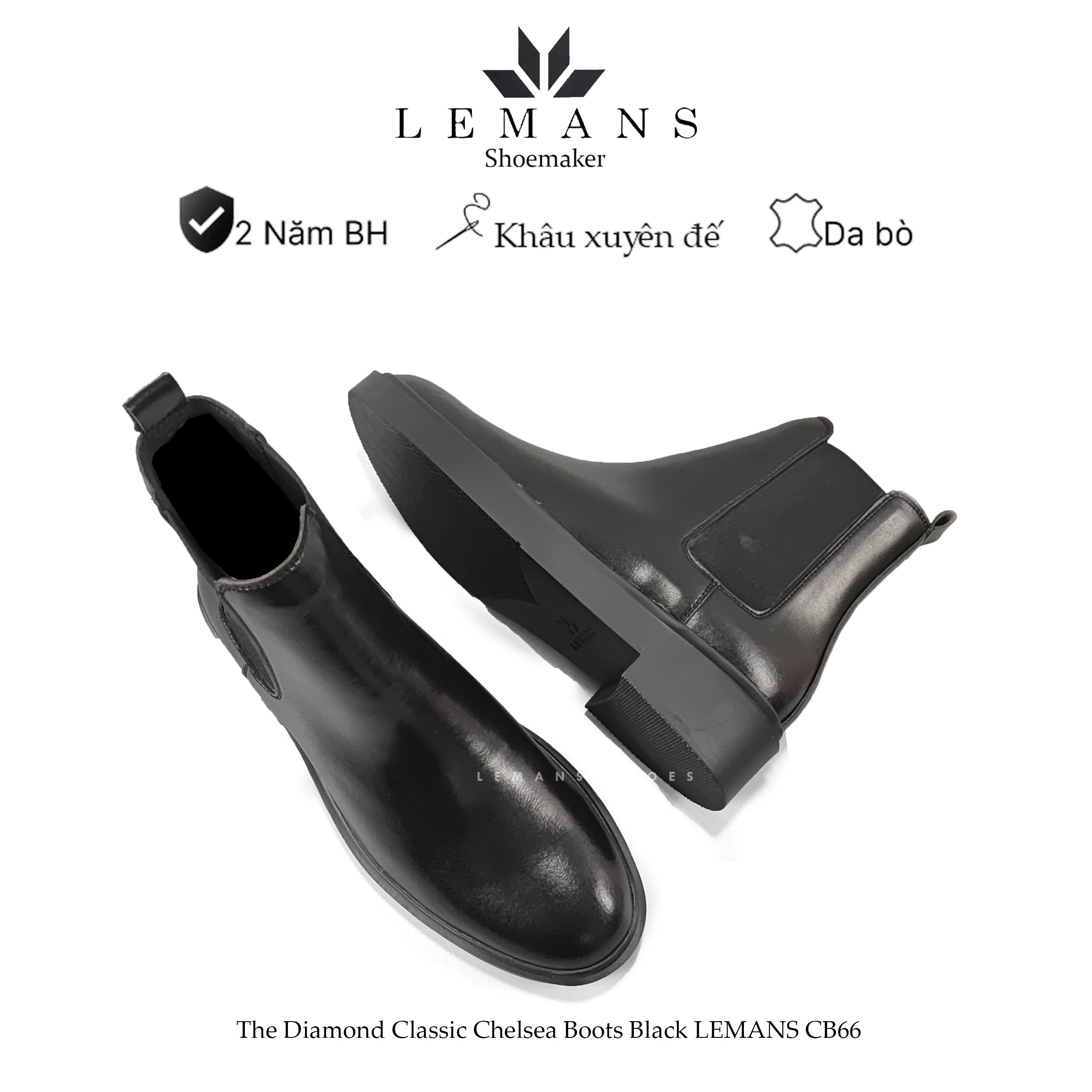 Giày da Chelsea Boots Black LeMans CB66