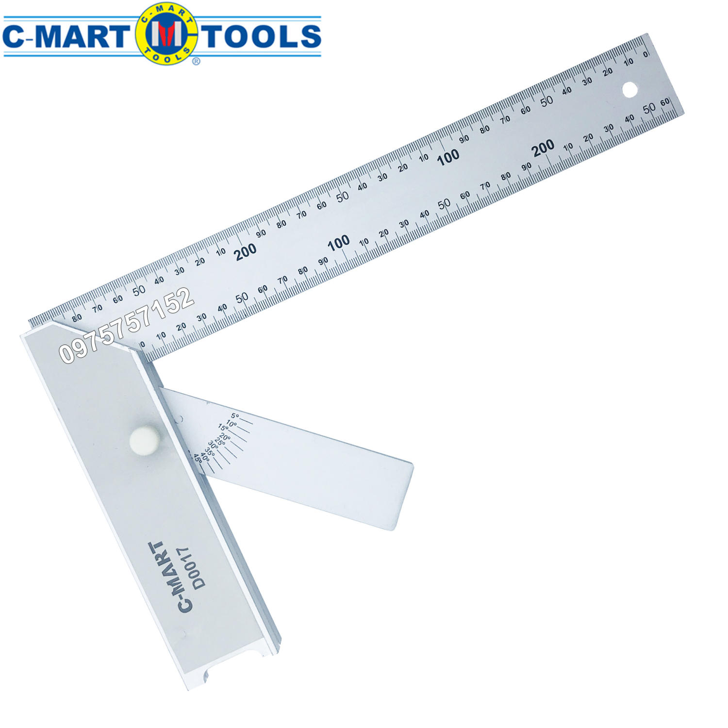 Thước Eke đo góc vuông đa năng hãng C-Mart D0017, thước ke góc 90 độ đo đa góc độ 5 - 90°, thước ê kê vuông hợp kim nhôm trắng độ chính xác cao, thước ke vuông góc, thước đô góc vuông, đo khoảng cách, đánh dấu cho thợ mộc, thợ cơ khí