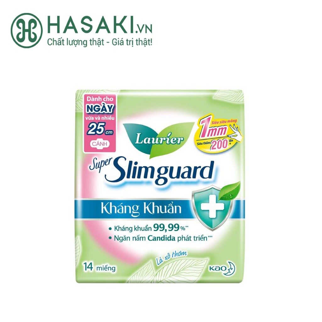 Băng Vệ Sinh Laurier Siêu Mỏng Kháng Khuẩn 25cm Super Slimguard 25cm 14 Miếng