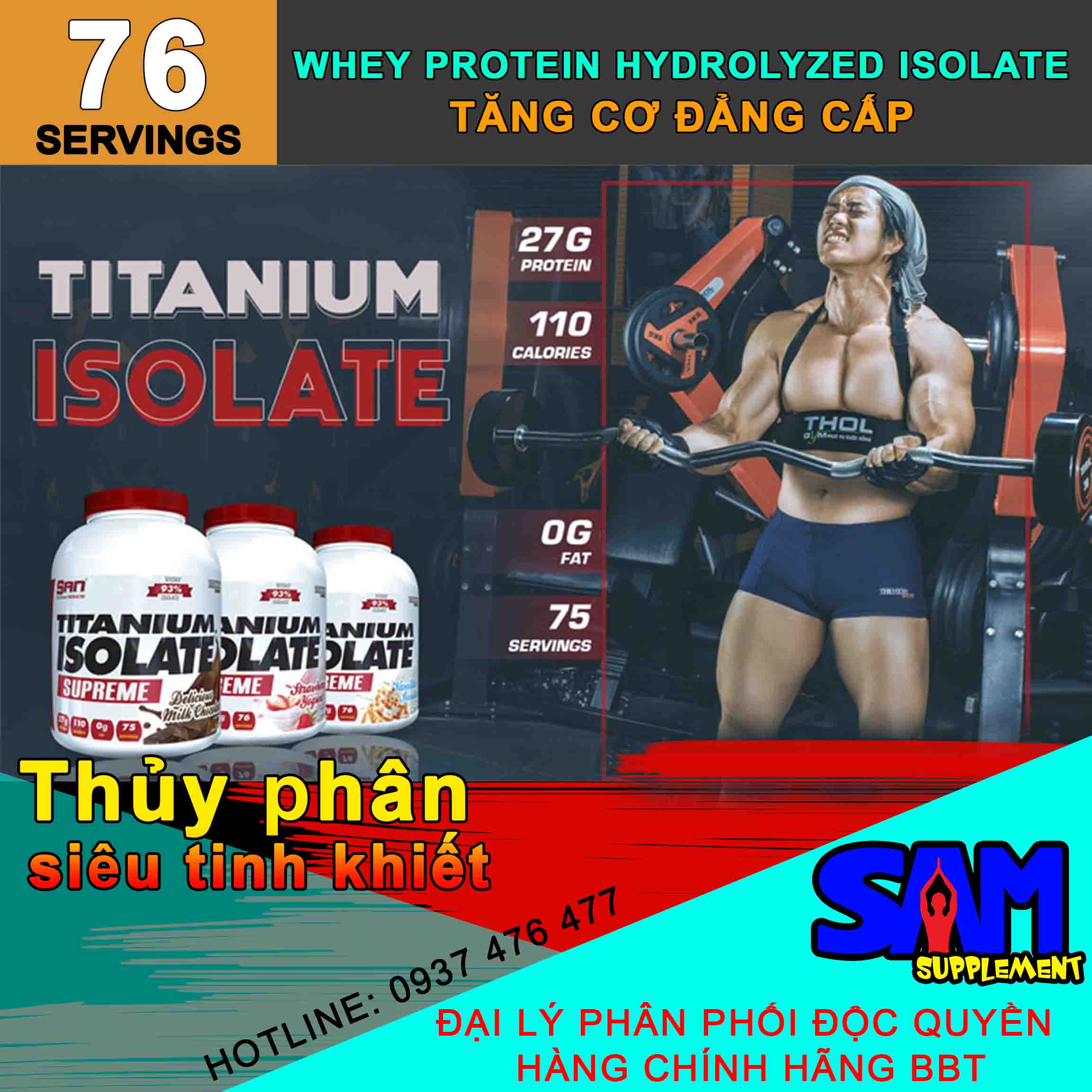 [Hàng Chính Hãng] S.A.N Titanium Isolate - Whey Protein Hydrolyzed Isolate siêu tinh khiết - Hấp thụ cực nhanh - Tăng cơ cực đỉnh - Tem nhãn chính hãng BBT, THOL