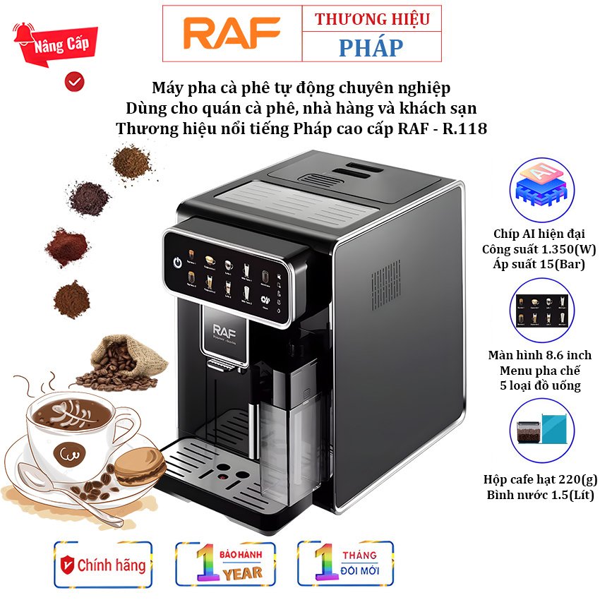 RAF r.118 automatic coffee maker with 8.6 inch touch screen 1 Touch Screen 1 Tap 20 cups capacity 1350W-imported