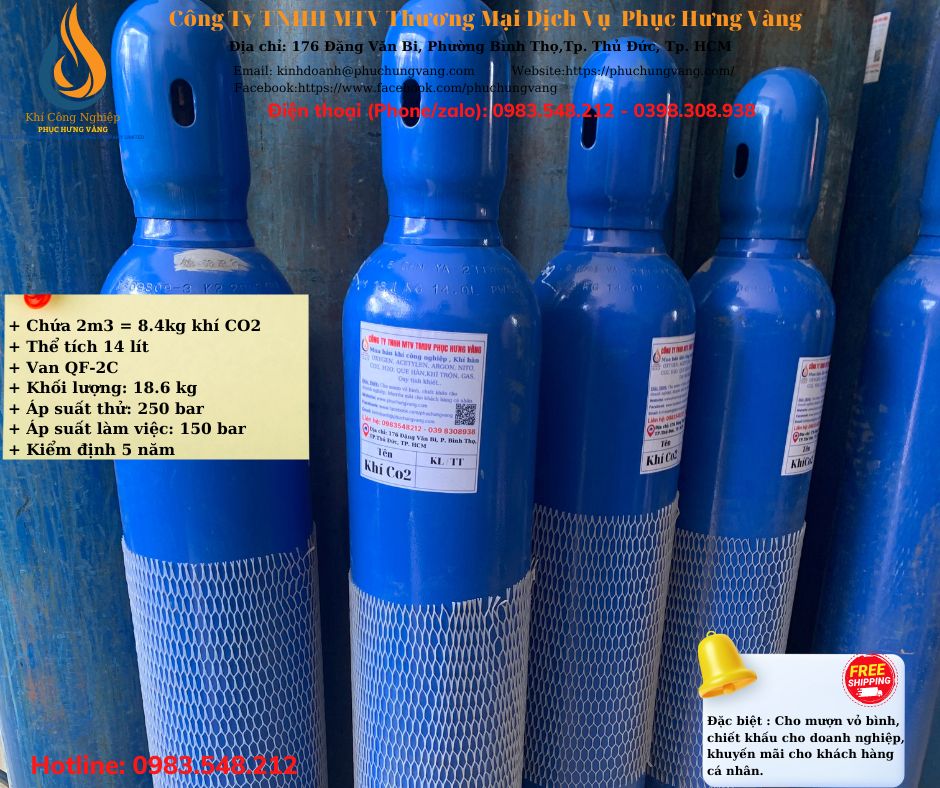 Bình khí Co2 14l - Gồm Bình Đã Bơm Đầy Khí
