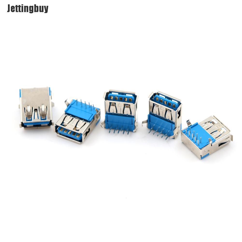 Jettingbuy New 5Pcs USB 3.0 Type A Female Right Angle 9Pin DIP Socket PCB Solder Connector