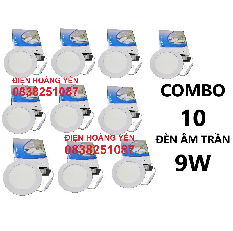 Bộ 10 dèn Led âm trần siêu mỏng 9w tiết kiệm điện (ánh sáng trắng/vàng) - Bảo hành 12 tháng