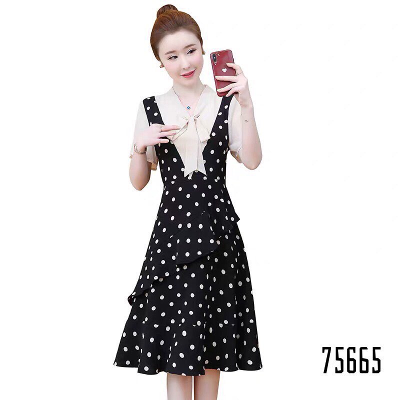 [HCM]ĐẦM VOAN THẮT NƠ CỔ PHỐI LỤA BI SIÊU ĐẸP