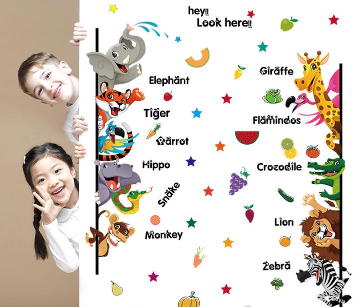 Decal trang trí tường Thú Tiếng Anh kẻ dài