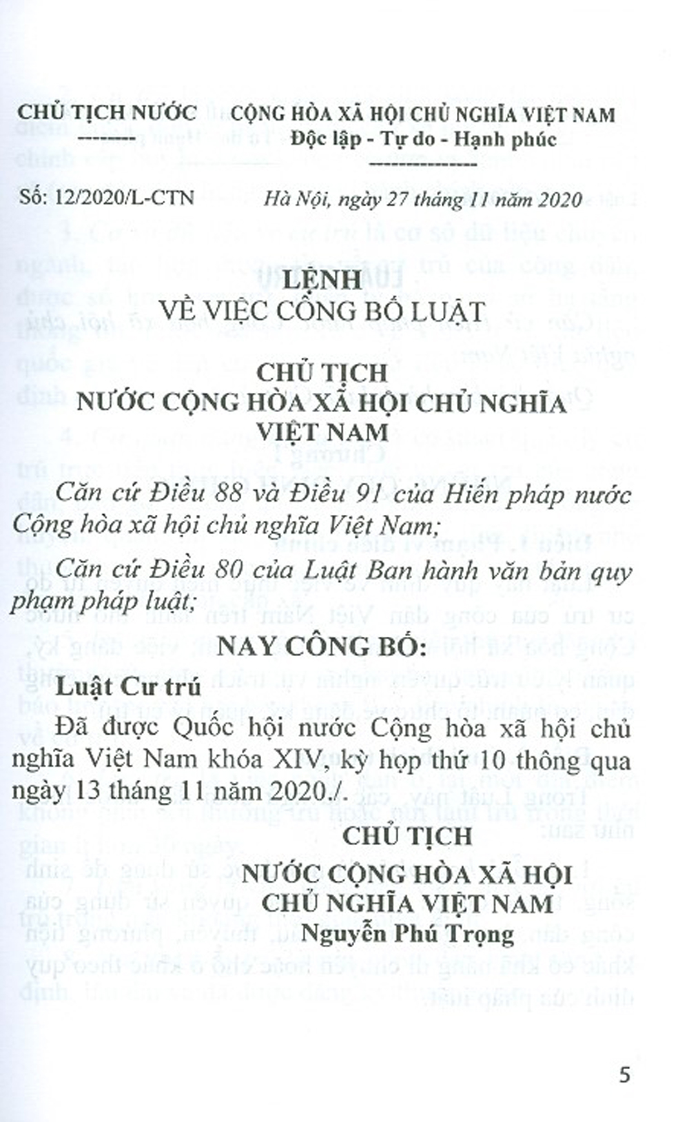 Luật Cư Trú Năm 2020