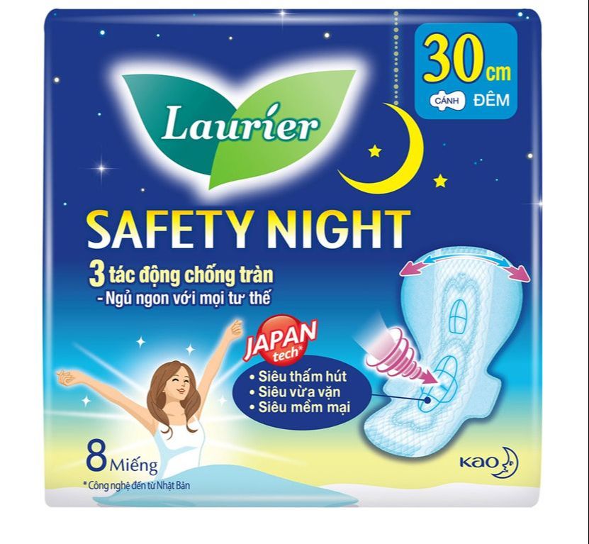 Băng Vệ Sinh Laurier Ban Đêm 30cm 8 Miếng [Tặng 2 miếng ban ngày]