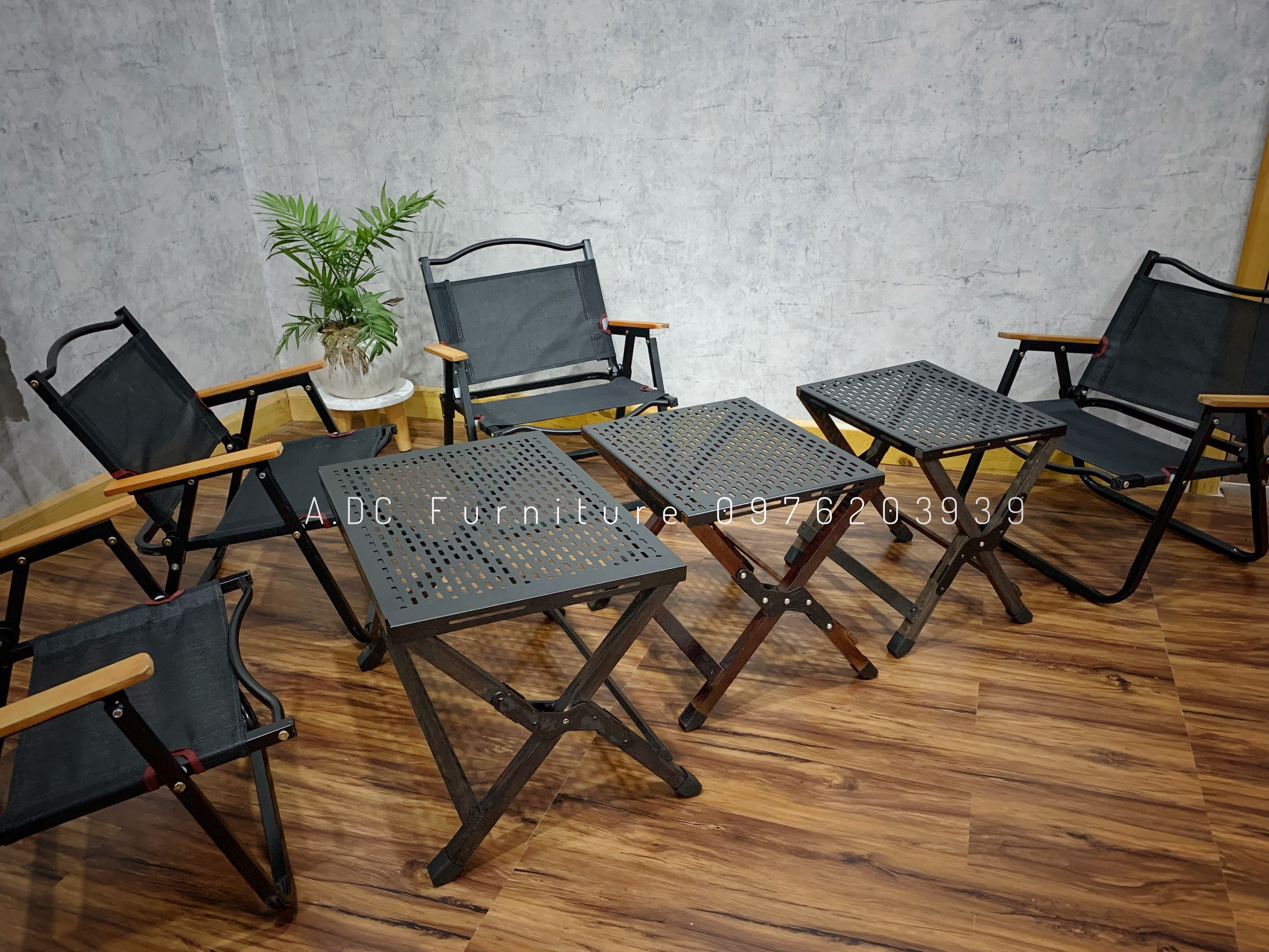 Bàn camping - cafe xếp gọn - Glamping - Mặt sắt sơn tỉnh điện