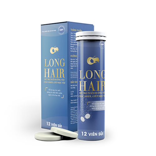 Viên sủi Long Hair - Hỗ trợ giúp bổ huyết, giúp đen tóc, hỗ trợ mọc tóc, ngăn ngừa rụng tóc (Ống 12 viên)