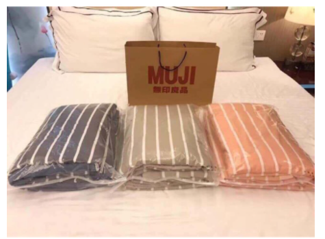 Chăn hè Muji kẻ sọc cotton poly xuất Nhật